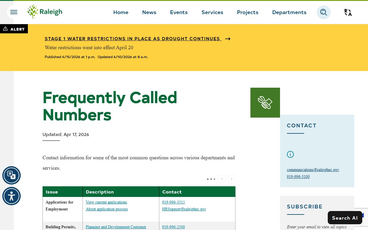 Wake County phone directory Raleigh frequently called numbers
