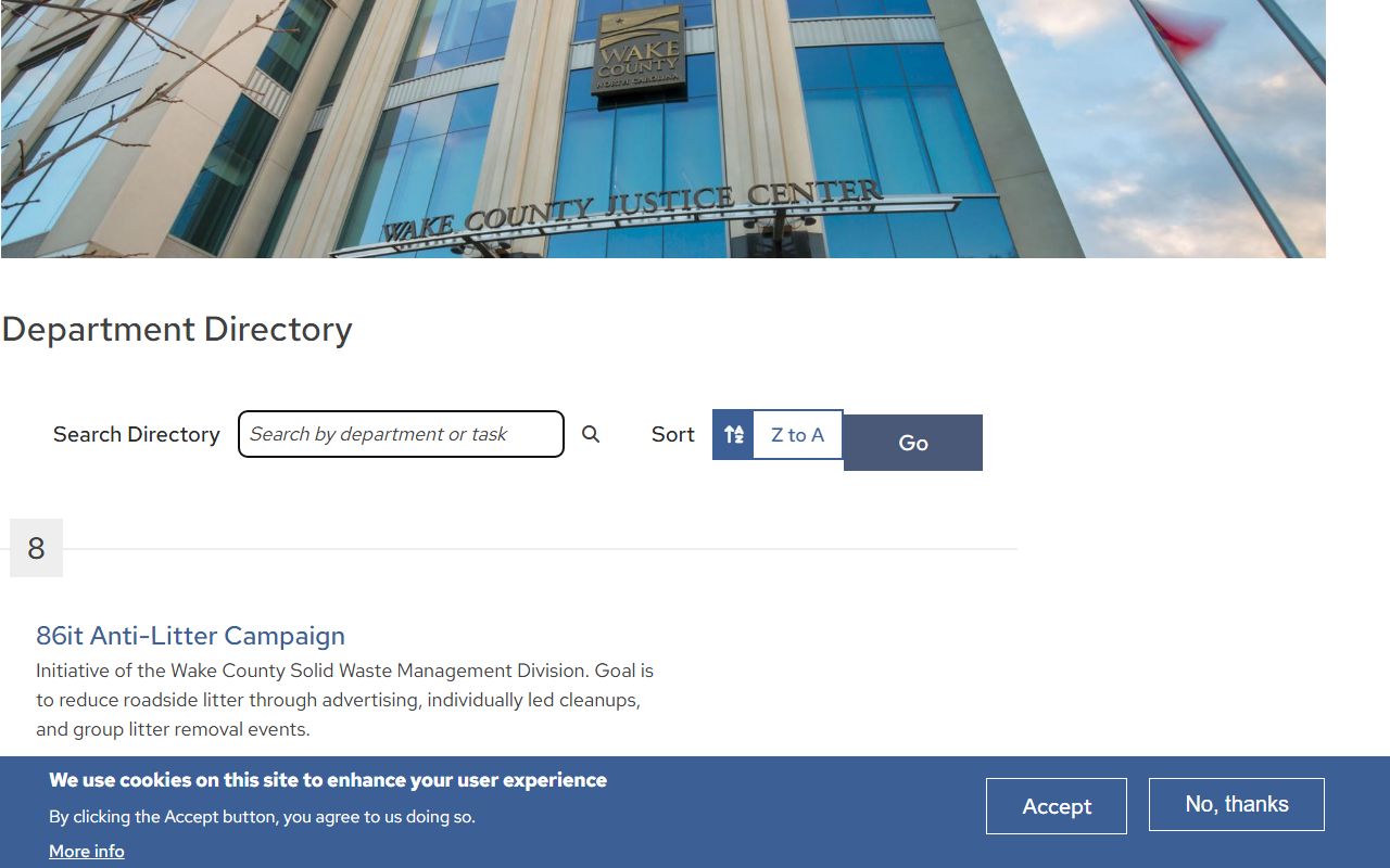 Wake County phone directory department categories