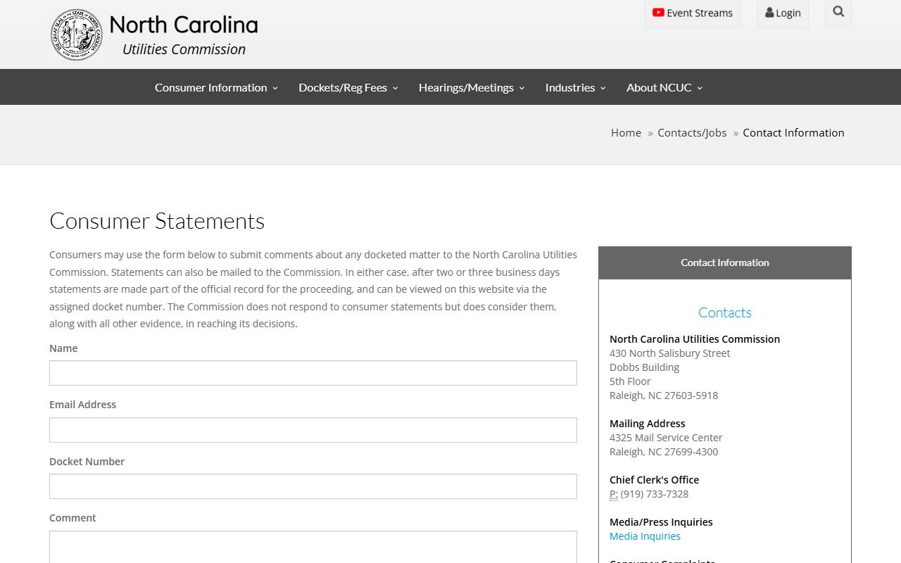 Wake County area code North Carolina Utilities Commission reference